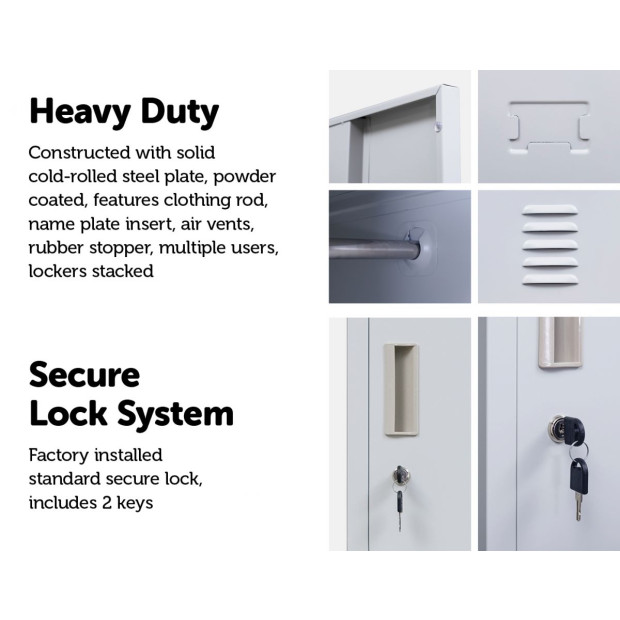 Four-door Office Shed Storage Locker Standard Lock with 2 Keys Grey Image 4