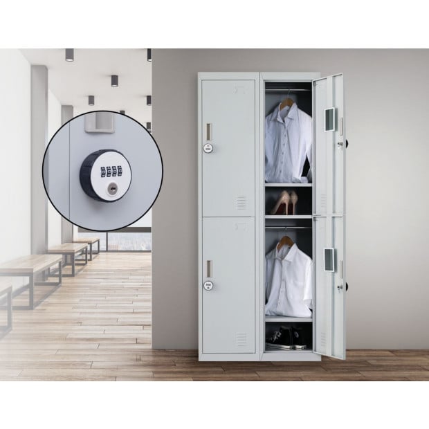 Four-door Office Shed Storage Locker 4-Digit Combination Lock Grey Image 2