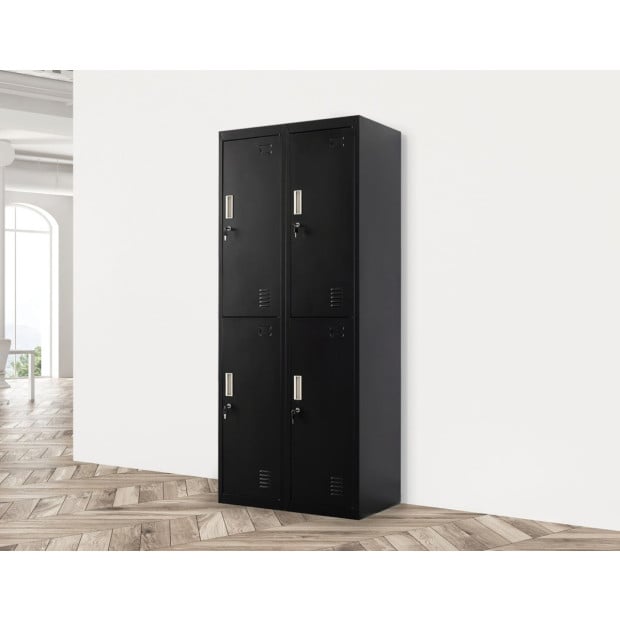 Four-door Office Shed Storage Locker Standard Lock with 2 Keys Black