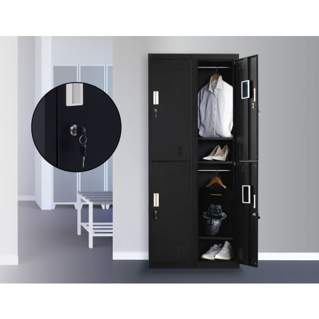 Four-door Office Shed Storage Locker Standard Lock with 2 Keys Black Image 2