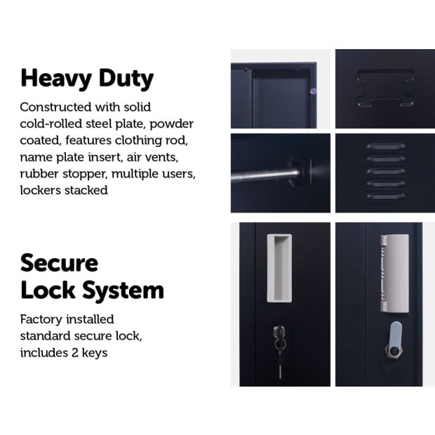 Four-door Office Shed Storage Locker Standard Lock with 2 Keys Black Image 4