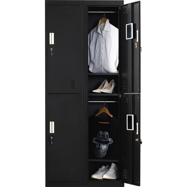 Four-door Office Shed Storage Locker Standard Lock with 2 Keys Black Image 8