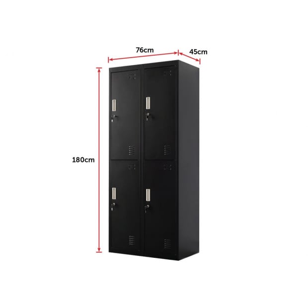 Four-door Office Shed Storage Locker Standard Lock with 2 Keys Black Image 9