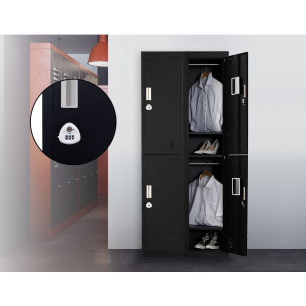 Four-door Office Shed Storage Locker 3-Digit Combination Lock Black Image 2