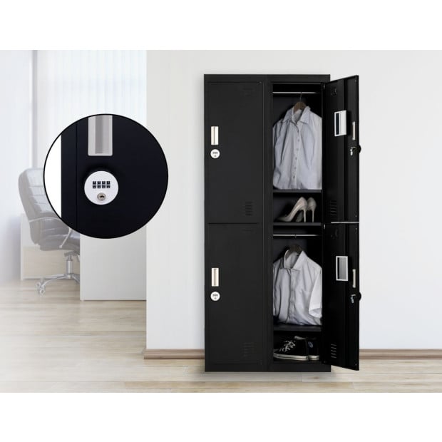 Four-door Office Shed Storage Locker 4-Digit Combination Lock Black Image 2