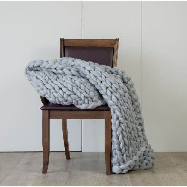 Hand Knitted Chunky Blanket Thick Acrylic Yarn Blanket Home Decor Throw Rug - Grey Image 3