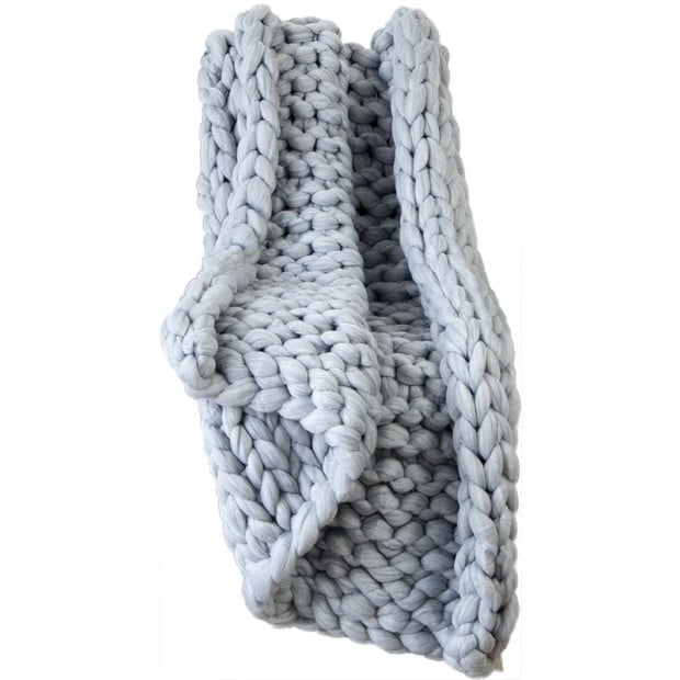 Hand Knitted Chunky Blanket Thick Acrylic Yarn Blanket Home Decor Throw Rug - Grey Image 7