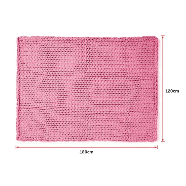 Hand Knitted Chunky Blanket Thick Acrylic Yarn Blanket Home Decor Throw Rug - Pink Image 8