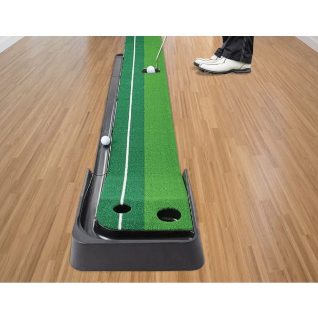 Randy & Travis Indoor Practice Putting Green 2.5m Mat Inclined Ball Return Fake Grass 2 Holes