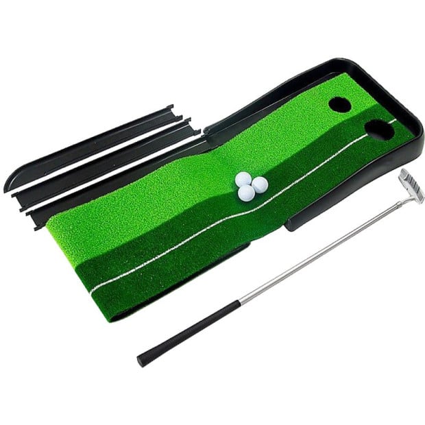 Randy & Travis Indoor Practice Putting Green 2.5m Mat Inclined Ball Return Fake Grass 2 Holes Image 6