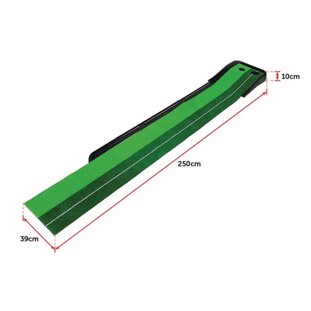 Randy & Travis Indoor Practice Putting Green 2.5m Mat Inclined Ball Return Fake Grass 2 Holes Image 7