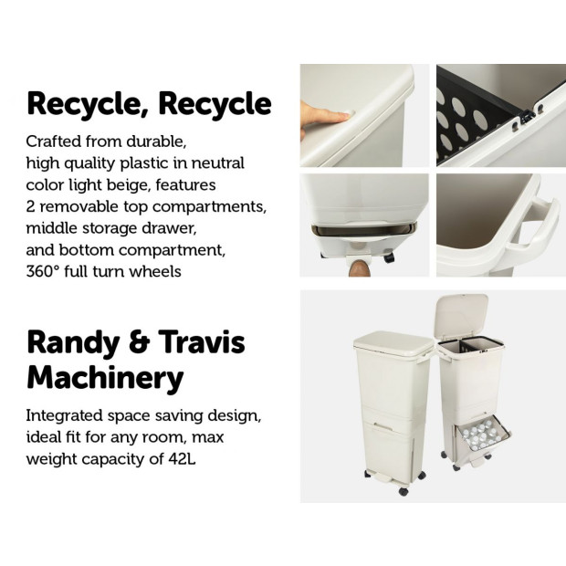 42l Rubbish Bin Waste Trash Can Pedal Recycling Kitchen Wheel 2 Compartment Image 3
