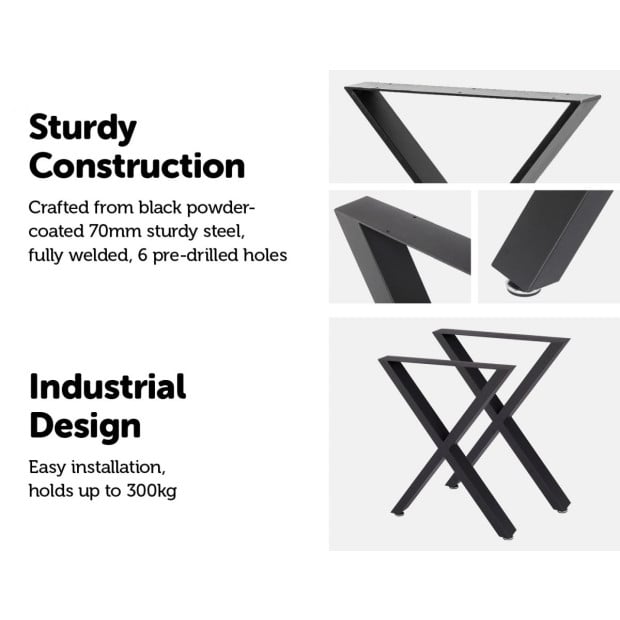 X-shaped Table Bench Desk Legs Retro Industrial Design Fully Welded - Black Image 3