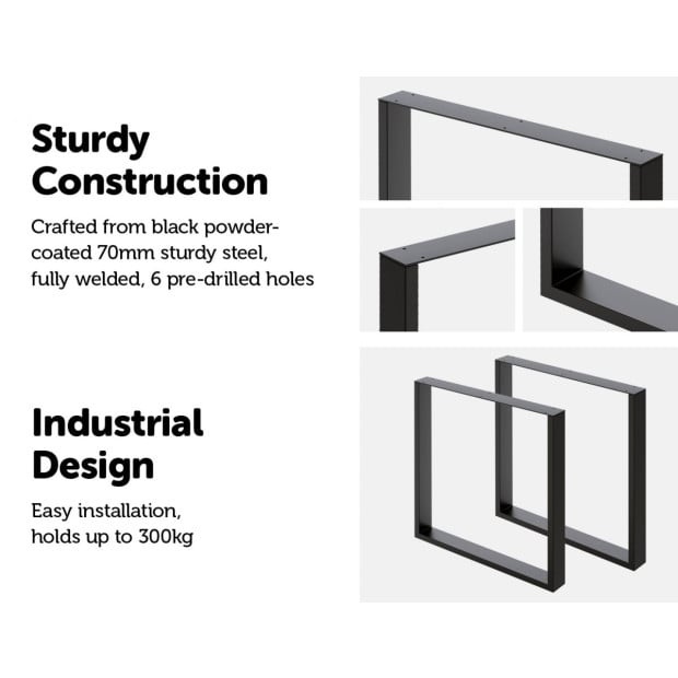 Square-shaped Table Bench Desk Legs Retro Industrial Design Fully Welded - Black Image 3