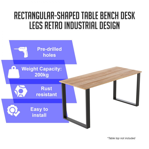 Rectangular-shaped Table Bench Desk Legs Retro Industrial Design Fully Welded - Black Image 2