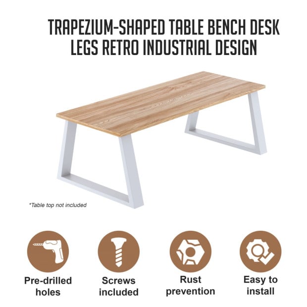Trapezium-shaped Table Bench Desk Legs Retro Industrial Design Fully Welded - White Image 2