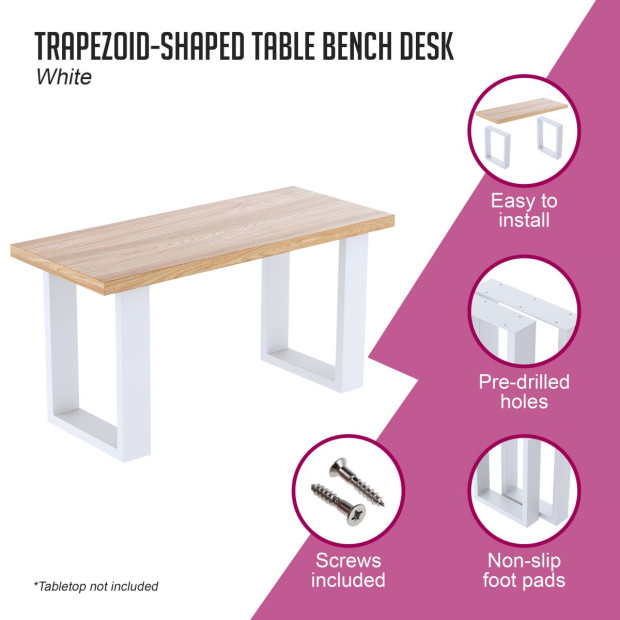 Trapezoid-shaped Table Bench Desk Legs Retro Industrial Design Fully Welded - White Image 2
