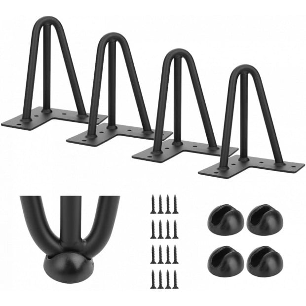 Set Of 4 Industrial 3-rod Retro Hairpin Table Legs 12mm Steel Bench Desk - 11cm Black Image 6