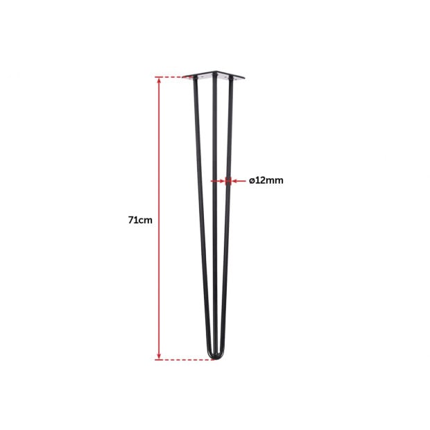 Set Of 4 Industrial 3-rod Retro Hairpin Table Legs 12mm Steel Bench Desk - 71cm Black Image 7