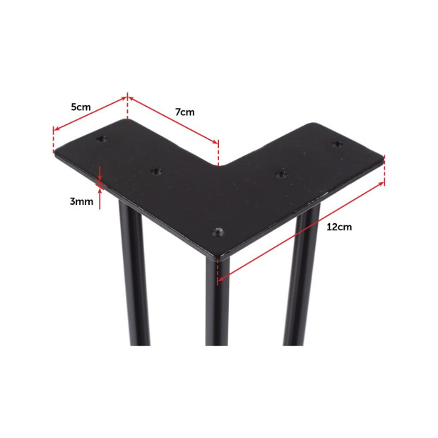 Set Of 4 Industrial 3-rod Retro Hairpin Table Legs 12mm Steel Bench Desk - 71cm Black Image 8
