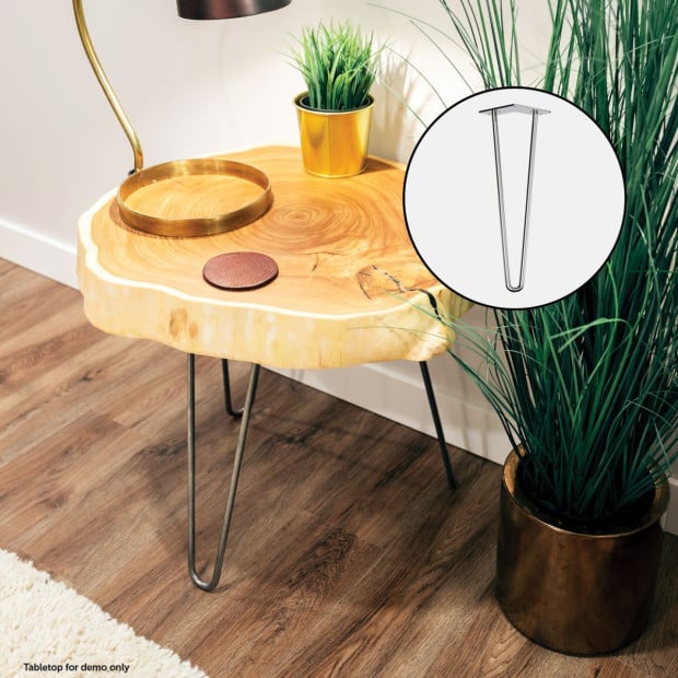 Set Of 4 Chrome Retro Hairpin Table Legs 12mm Steel Bench Desk - 41cm