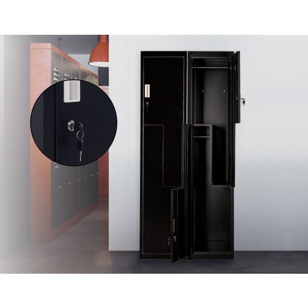 Black Two-door L-shaped Office Gym Shed Storage Lockers Standard Lock with 2 Keys Image 2