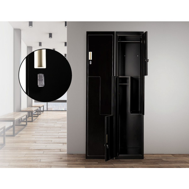 Black Two-door L-shaped Office Gym Shed Storage Lockers Padlock Operated Image 2