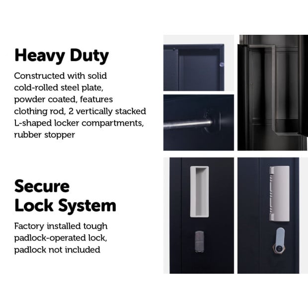 Black Two-door L-shaped Office Gym Shed Storage Lockers Padlock Operated Image 4