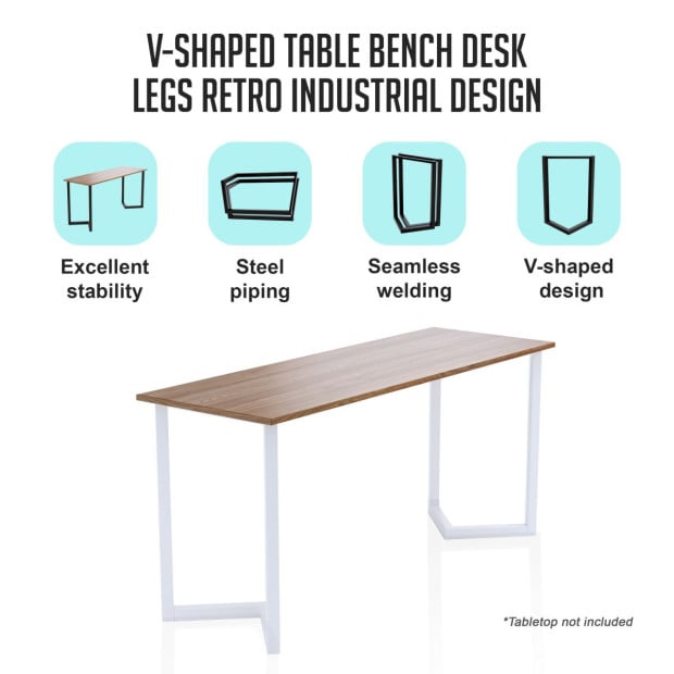 V Shaped Table Bench Desk Legs Retro Industrial Design Fully Welded - White Image 2