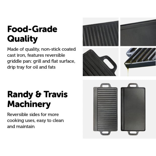46x22 Cm Cast Iron Reversible Griddle Plate Bbq Hob Cooking Grill Pan Image 3