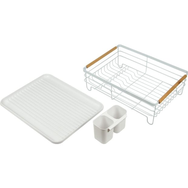 Metal Dish Drying Rack Holder Tray Kitchen Plates Cutlery Wood Handle Image 6