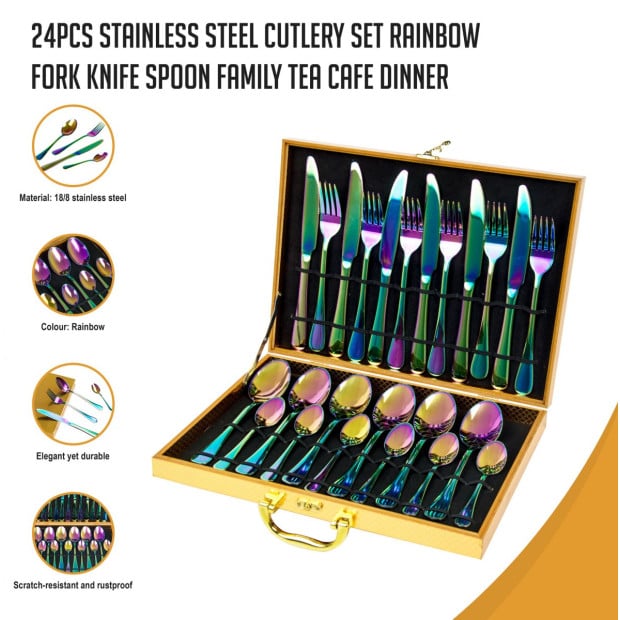 24pcs Stainless Steel Cutlery Set Rainbow Fork Knife Spoon Dinner Image 2