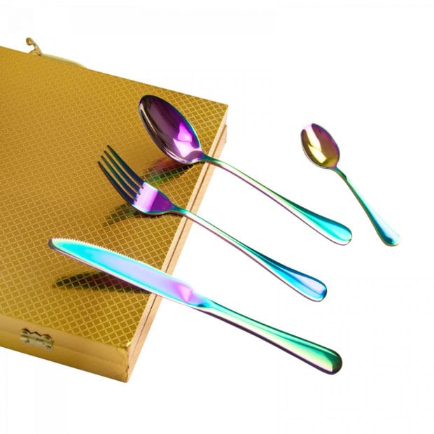 24pcs Stainless Steel Cutlery Set Rainbow Fork Knife Spoon Dinner Image 4