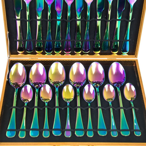 24pcs Stainless Steel Cutlery Set Rainbow Fork Knife Spoon Dinner Image 5