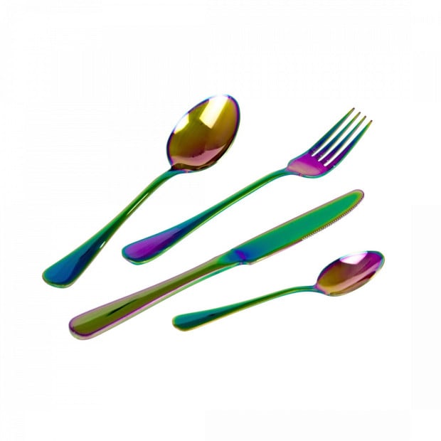 24pcs Stainless Steel Cutlery Set Rainbow Fork Knife Spoon Dinner Image 6