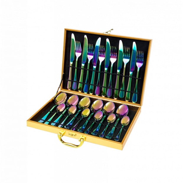 24pcs Stainless Steel Cutlery Set Rainbow Fork Knife Spoon Dinner Image 7