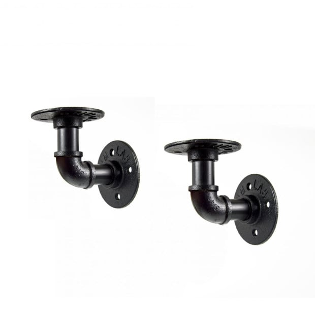 Black Iron Pipe Bracket Wall Mounted Floating Shelf - Set Of 2 Image 2