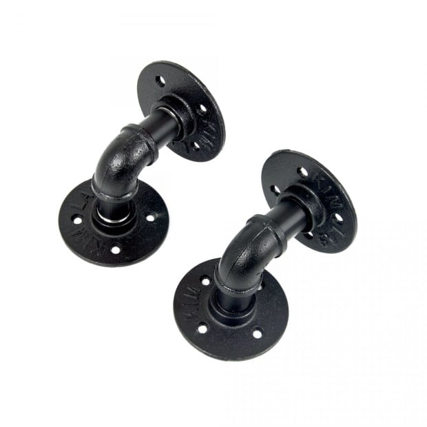 Black Iron Pipe Bracket Wall Mounted Floating Shelf - Set Of 2 Image 3