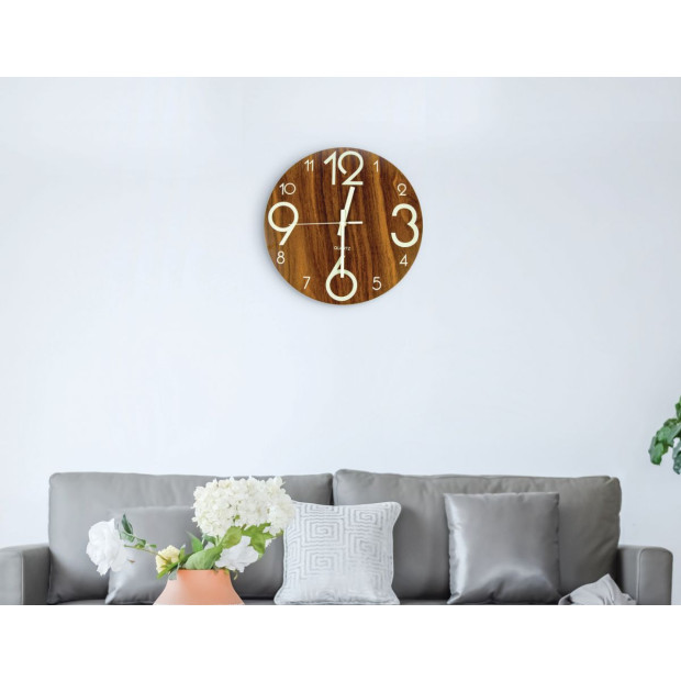 Glow In Dark Wall Clock Quartz Wooden Non Ticking Home Decor 12/30cm
