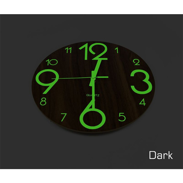 Glow In Dark Wall Clock Quartz Wooden Non Ticking Home Decor 12/30cm Image 5