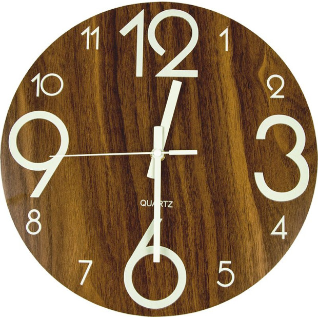 Glow In Dark Wall Clock Quartz Wooden Non Ticking Home Decor 12/30cm Image 6