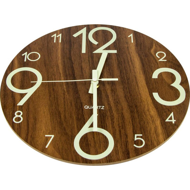 Glow In Dark Wall Clock Quartz Wooden Non Ticking Home Decor 12/30cm Image 7