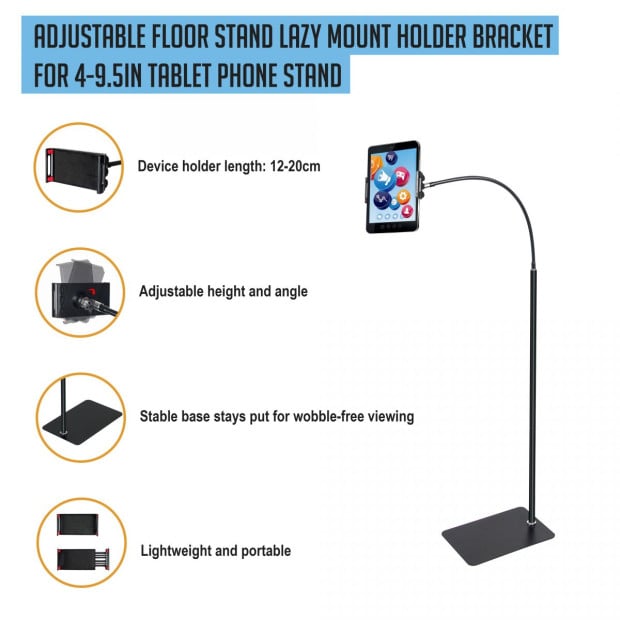 Adjustable Floor Mount Holder Bracket For 4-9.5in Tablet Phone Stand Image 2