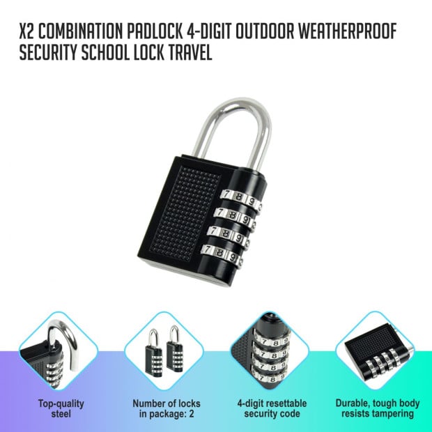 X2 Combination Padlock 4-digit Outdoor Security School Lock Travel Image 2