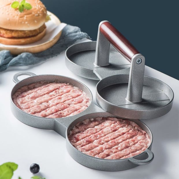 Double Burger Press Maker Non Stick Aluminium Beef Patty Meat Bbq