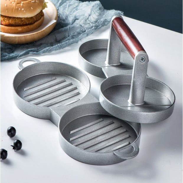 Double Burger Press Maker Non Stick Aluminium Beef Patty Meat Bbq Image 2