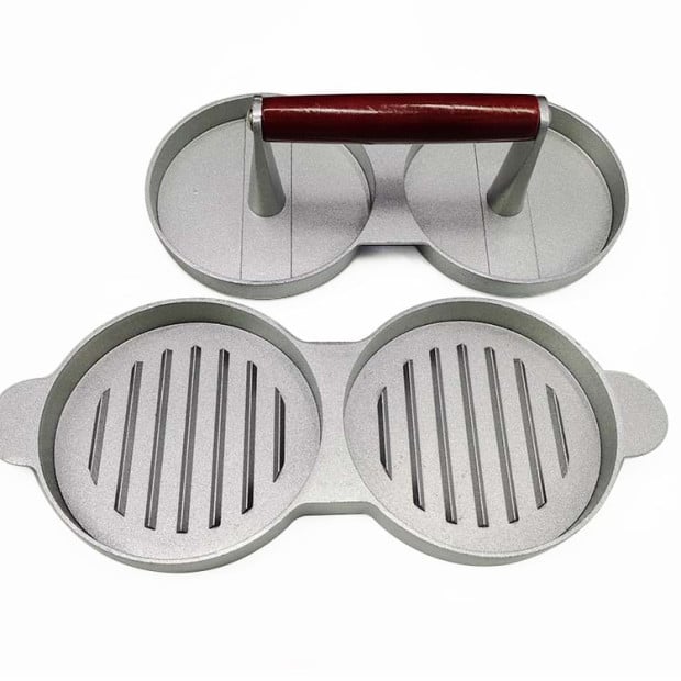 Double Burger Press Maker Non Stick Aluminium Beef Patty Meat Bbq Image 3