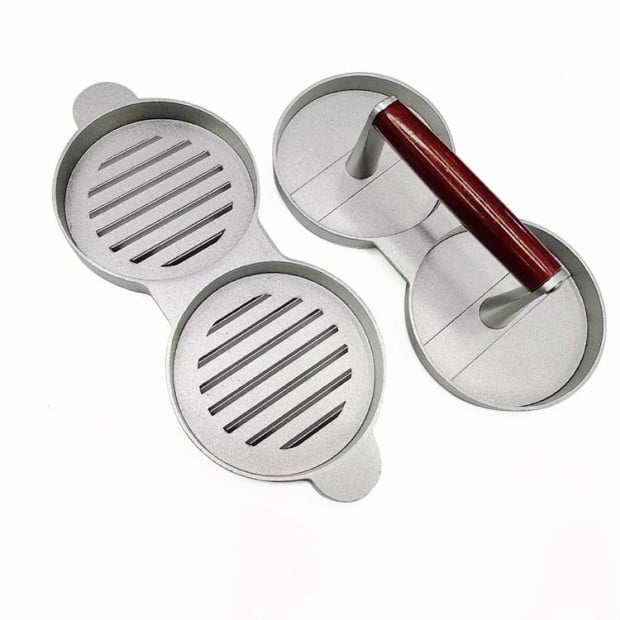 Double Burger Press Maker Non Stick Aluminium Beef Patty Meat Bbq Image 6