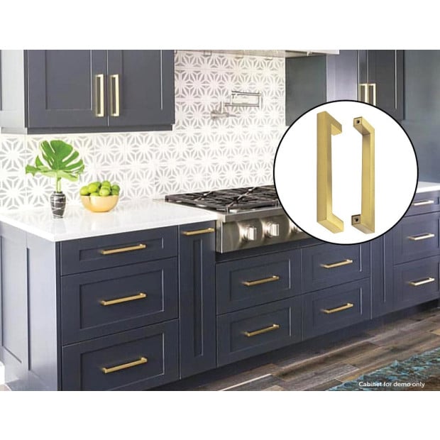 Brushed Brass Drawer Kitchen Cabinet Handles - Gold Finish 192mm Image 2