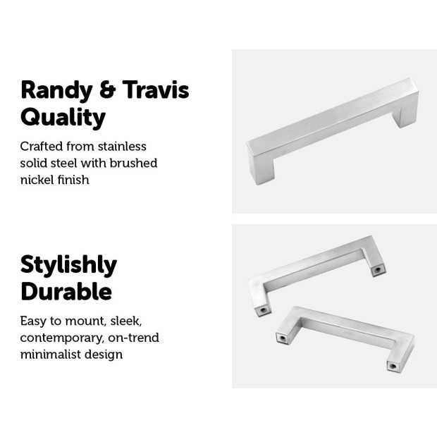 Brushed Nickel Stainless Steel Kitchen Cabinet Square Handles 15-pack Image 4